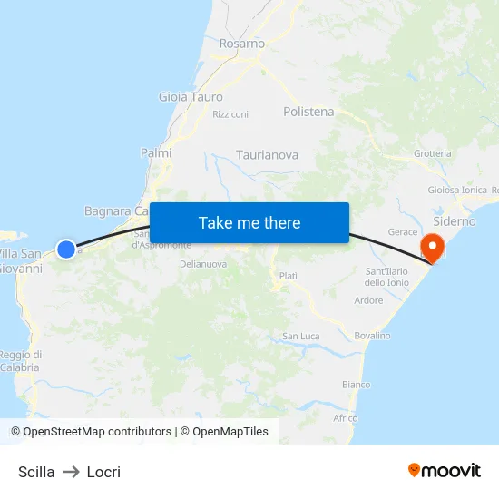 Scilla to Locri map