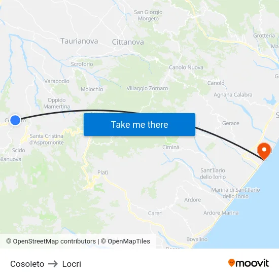 Cosoleto to Locri map