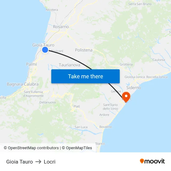 Gioia Tauro to Locri map