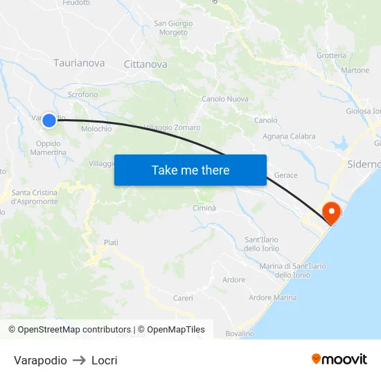 Varapodio to Locri map