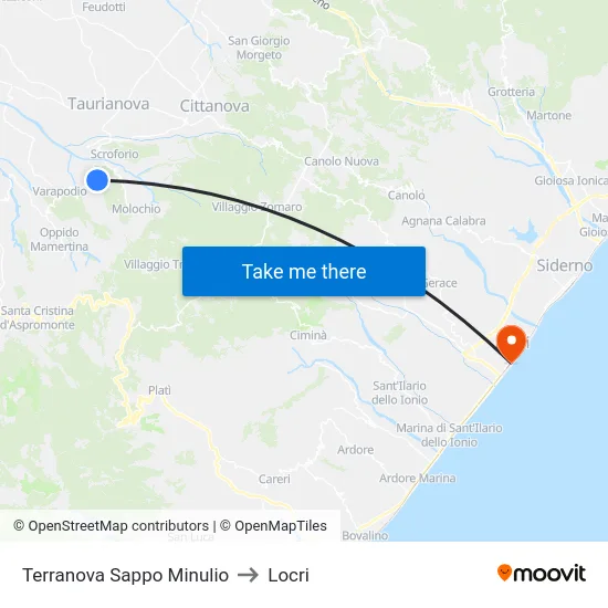 Terranova Sappo Minulio to Locri map