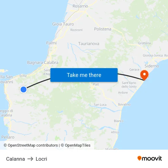 Calanna to Locri map