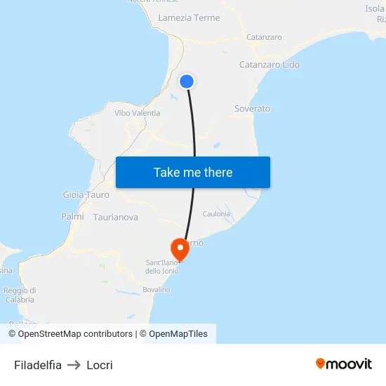 Filadelfia to Locri map