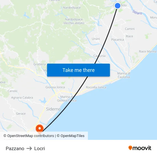 Pazzano to Locri map