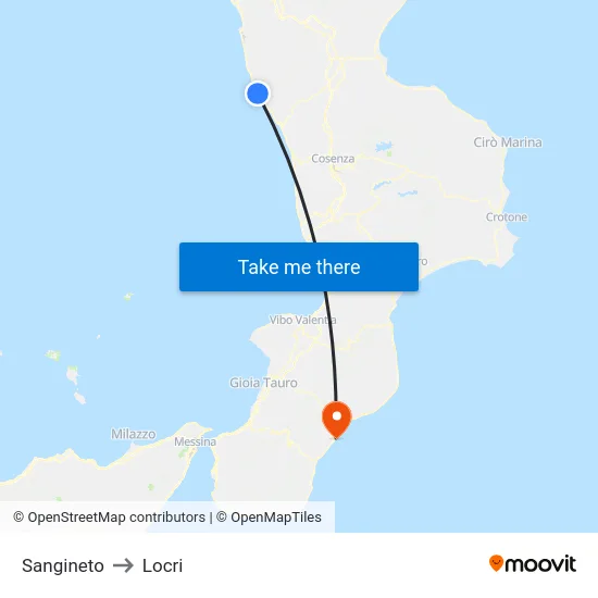 Sangineto to Locri map