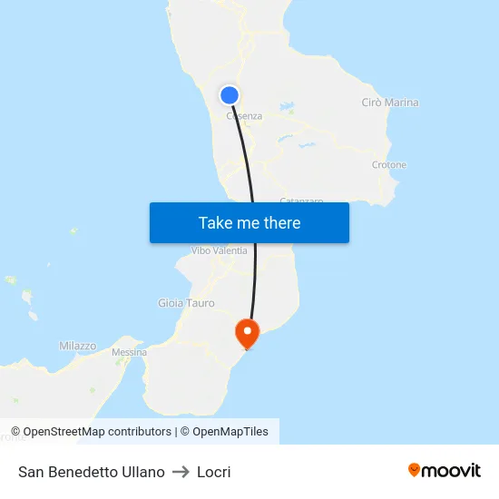 San Benedetto Ullano to Locri map