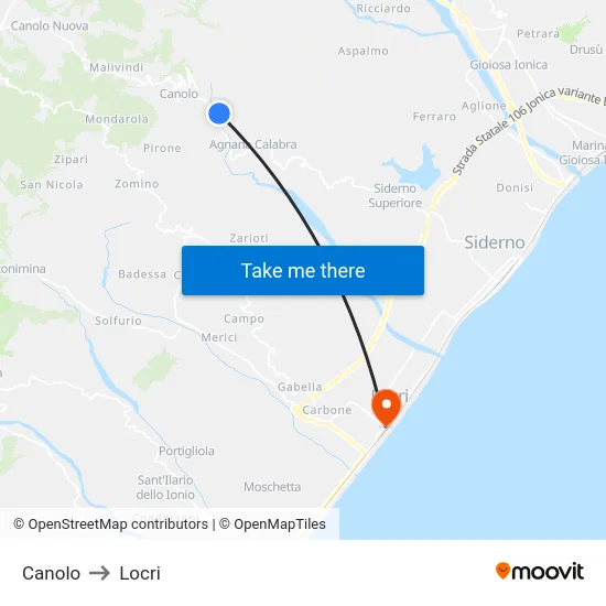 Canolo to Locri map
