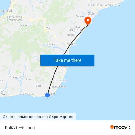 Palizzi to Locri map