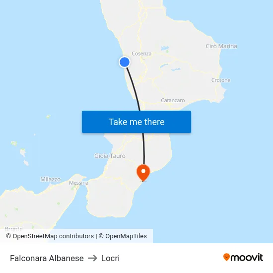 Falconara Albanese to Locri map