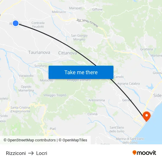 Rizziconi to Locri map