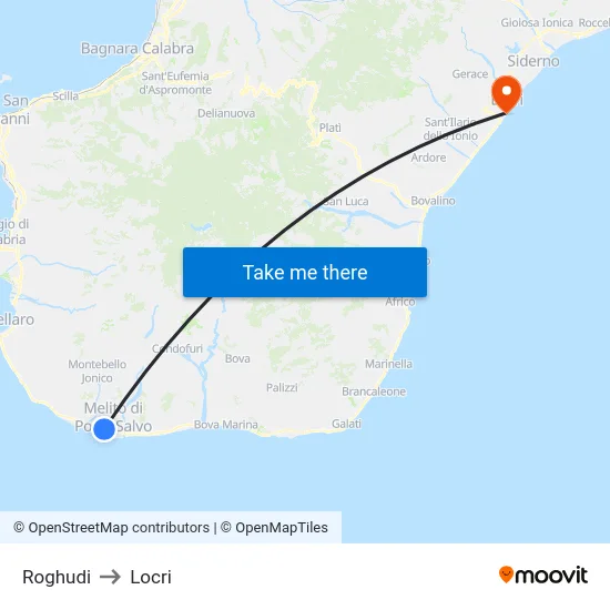 Roghudi to Locri map