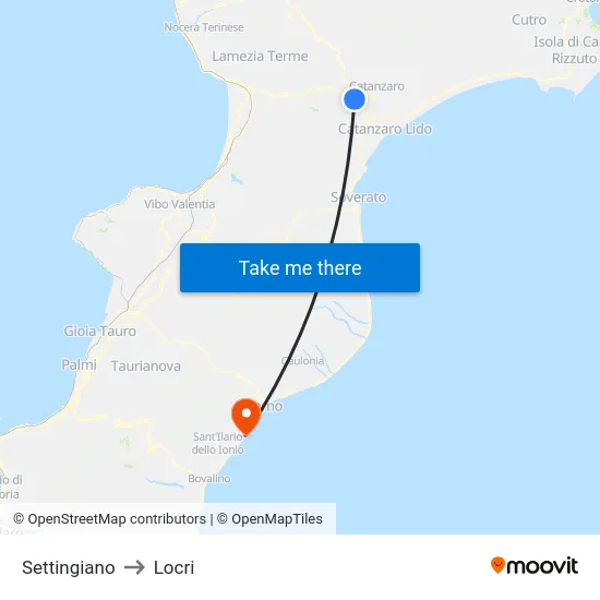 Settingiano to Locri map