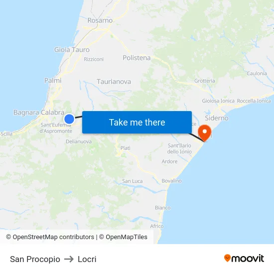 San Procopio to Locri map