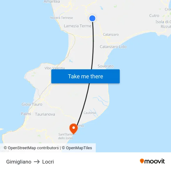 Gimigliano to Locri map