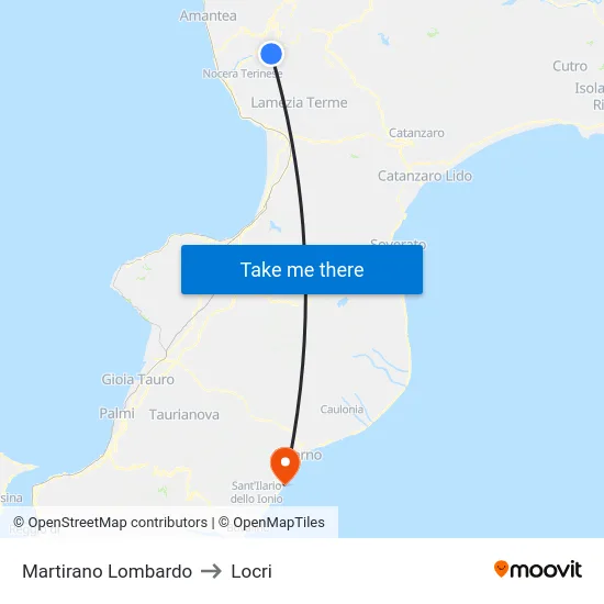 Martirano Lombardo to Locri map