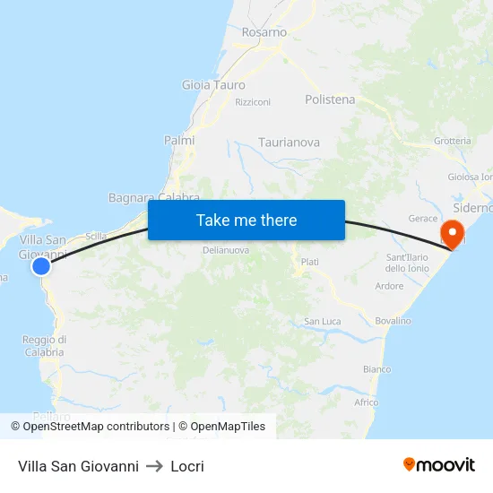 Villa San Giovanni to Locri map