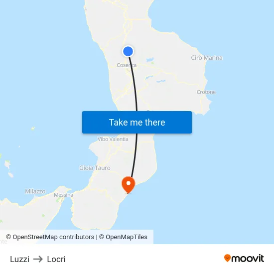 Luzzi to Locri map