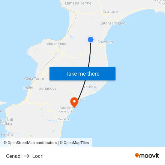 Cenadi to Locri map