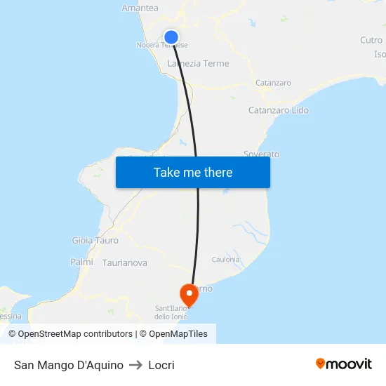 San Mango D'Aquino to Locri map