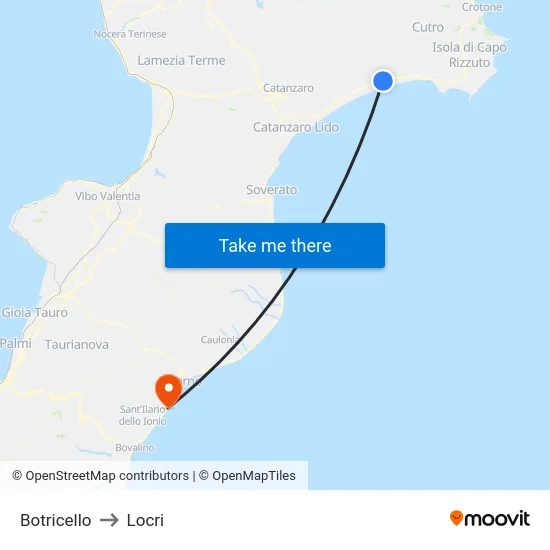Botricello to Locri map