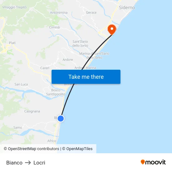 Bianco to Locri map