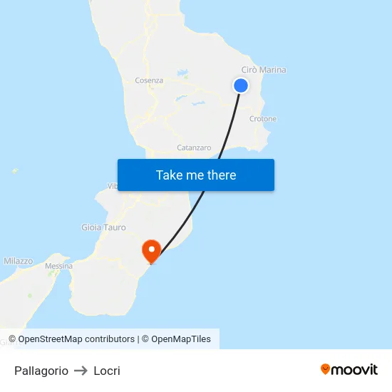 Pallagorio to Locri map