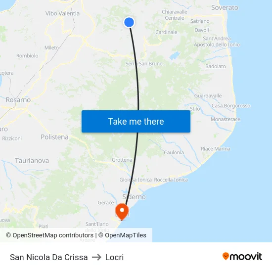 San Nicola Da Crissa to Locri map