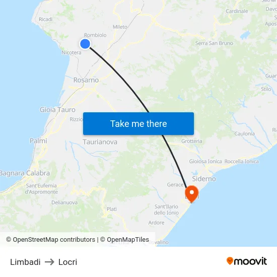 Limbadi to Locri map