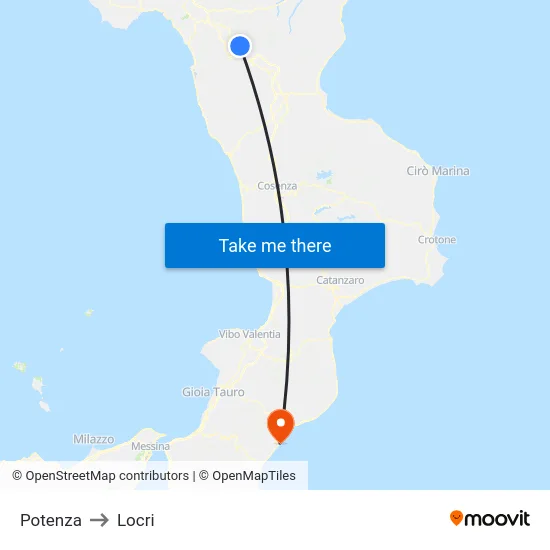 Potenza to Locri map