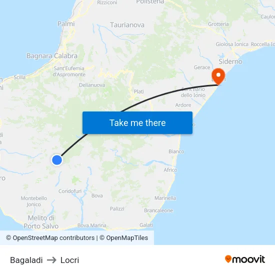 Bagaladi to Locri map