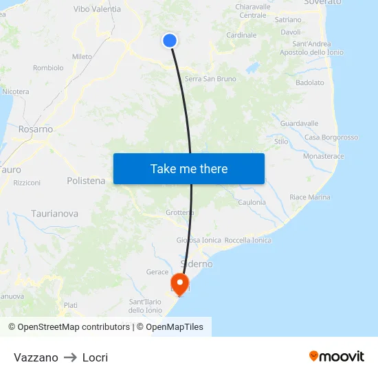 Vazzano to Locri map