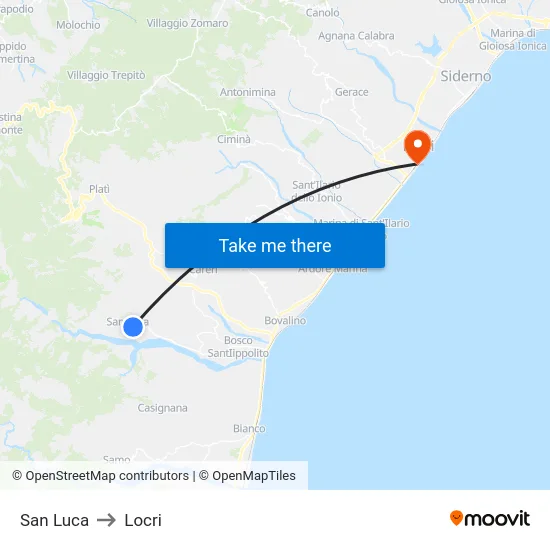 San Luca to Locri map