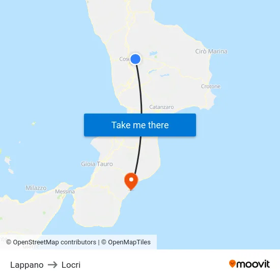 Lappano to Locri map