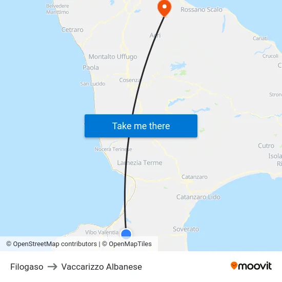 Filogaso to Vaccarizzo Albanese map
