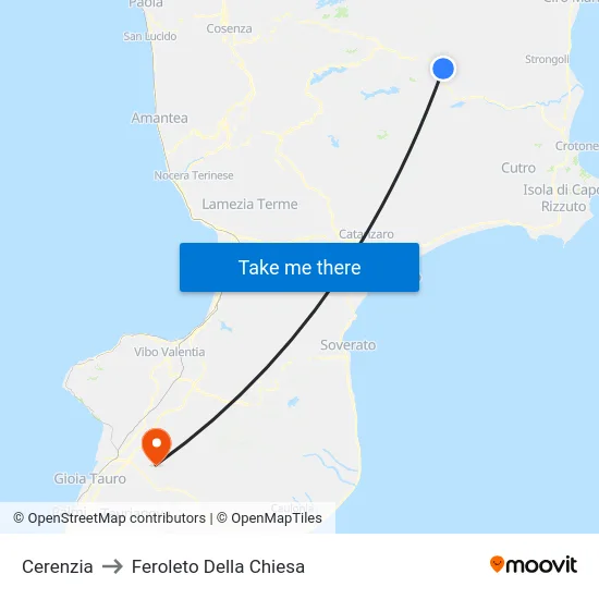 Cerenzia to Feroleto Della Chiesa map