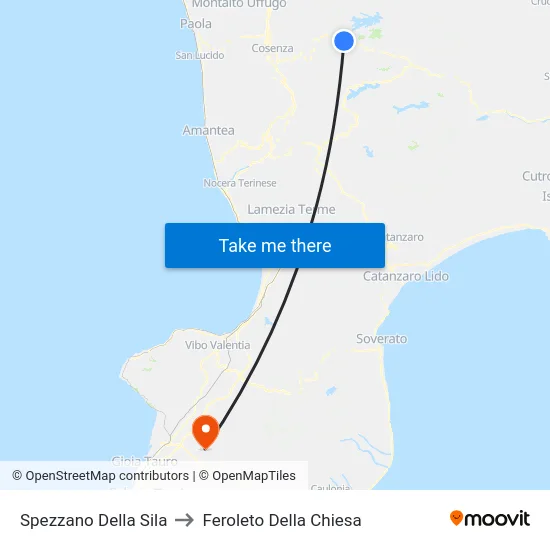 Spezzano Della Sila to Feroleto Della Chiesa map