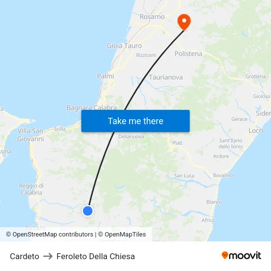 Cardeto to Feroleto Della Chiesa map
