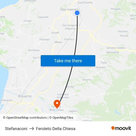 Stefanaconi to Feroleto Della Chiesa map