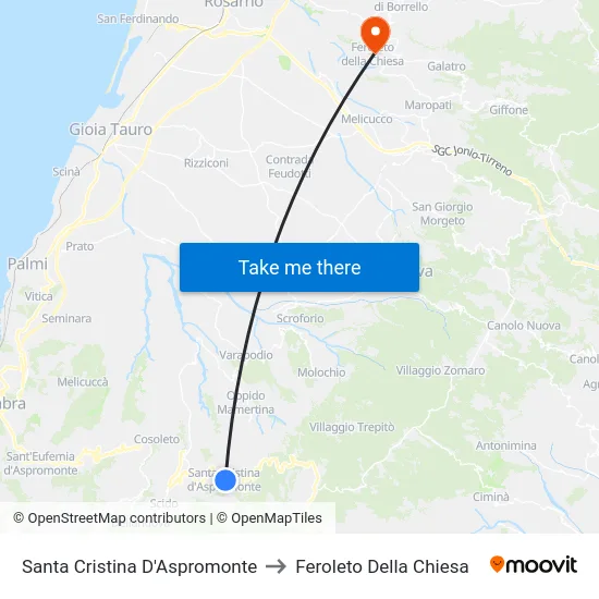 Santa Cristina D'Aspromonte to Feroleto Della Chiesa map