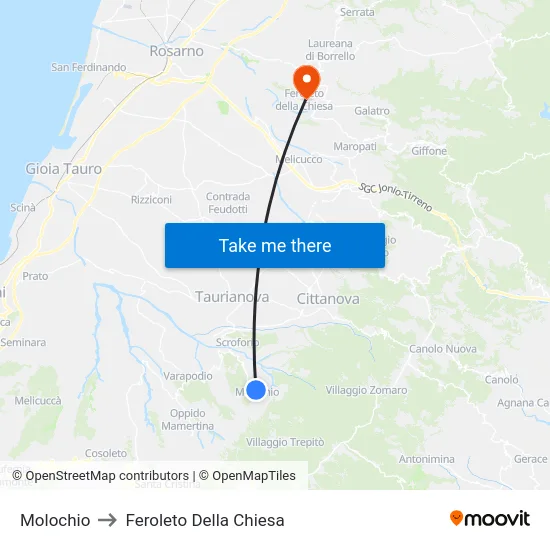 Molochio to Feroleto Della Chiesa map