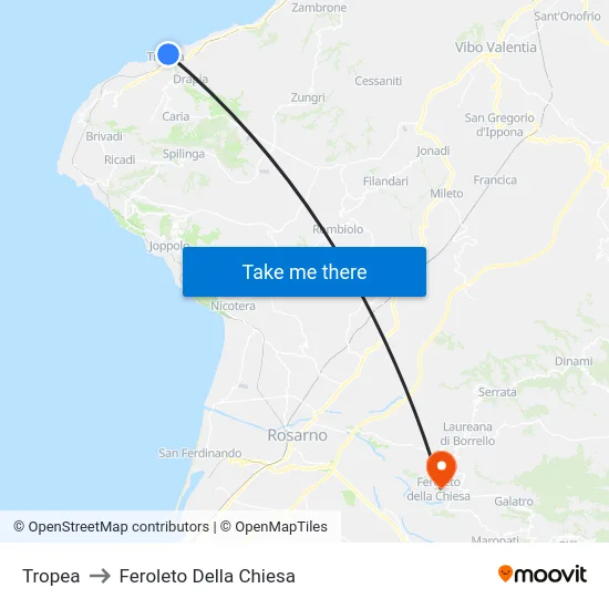 Tropea to Feroleto Della Chiesa map