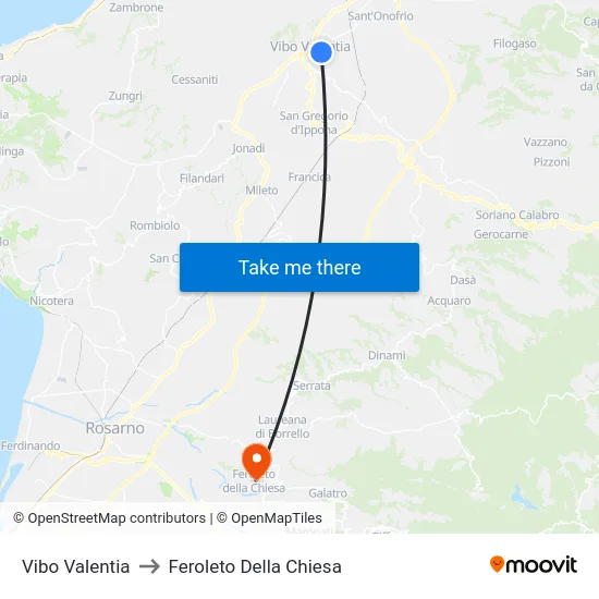 Vibo Valentia to Feroleto Della Chiesa map