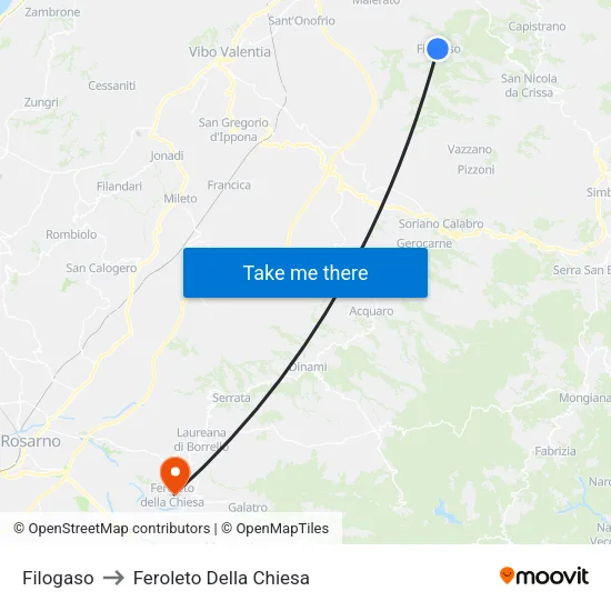 Filogaso to Feroleto Della Chiesa map