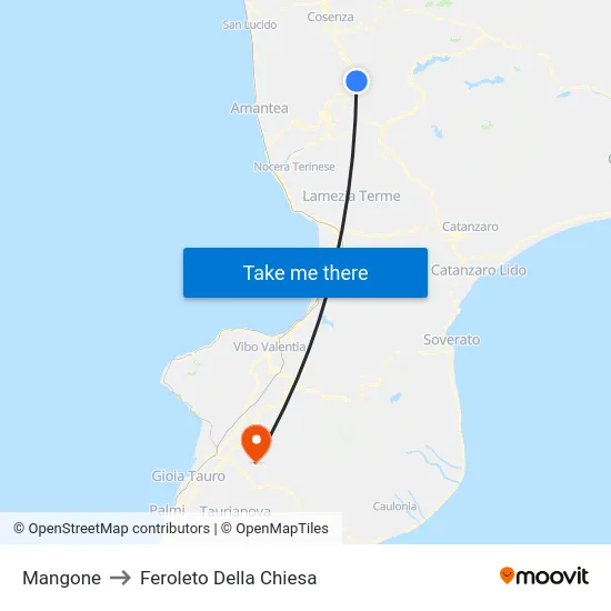 Mangone to Feroleto Della Chiesa map