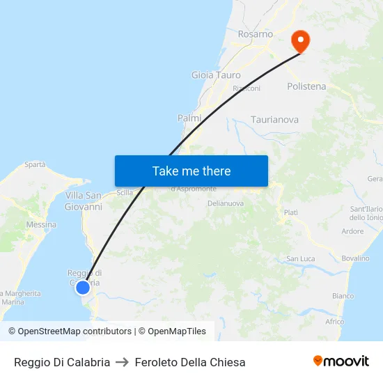 Reggio Di Calabria to Feroleto Della Chiesa map