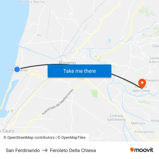 San Ferdinando to Feroleto Della Chiesa map