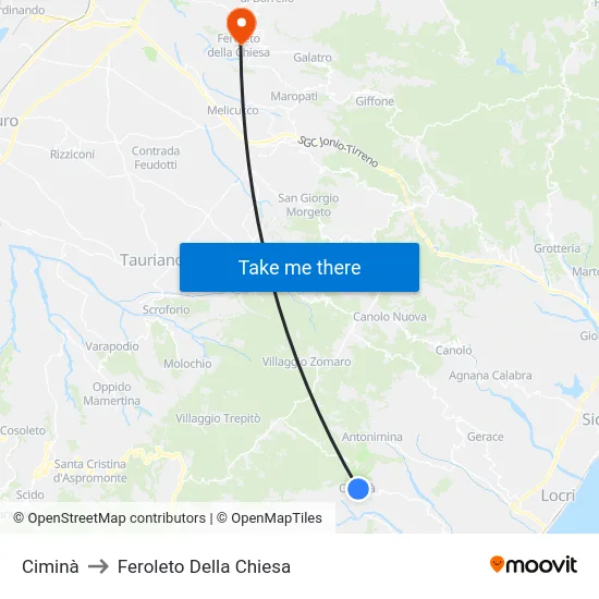 Ciminà to Feroleto Della Chiesa map