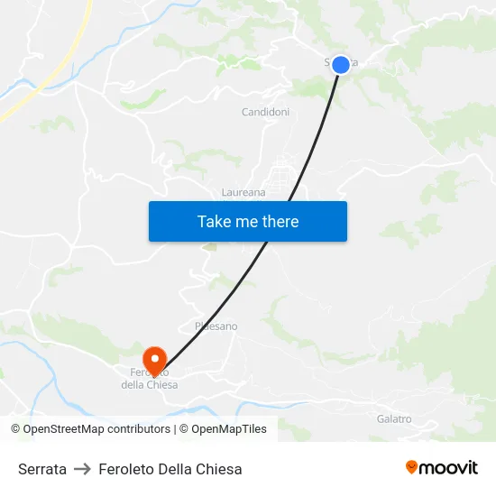 Serrata to Feroleto Della Chiesa map