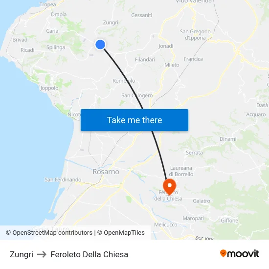 Zungri to Feroleto Della Chiesa map