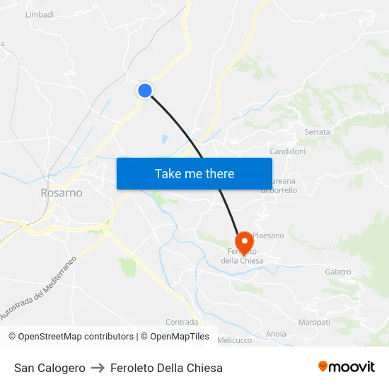 San Calogero to Feroleto Della Chiesa map